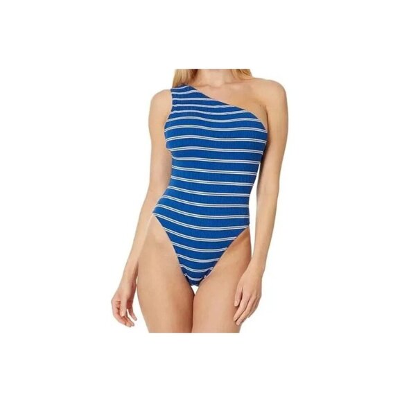 Madewell One Shoulder Striped One Piece Swimsuit Womens Large Blue White - Picture 1 of 7